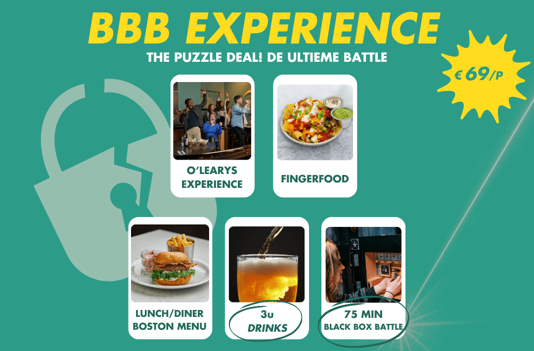 Inhoud teambuilding pakket 'Black Box Battle EXPERIENCE"