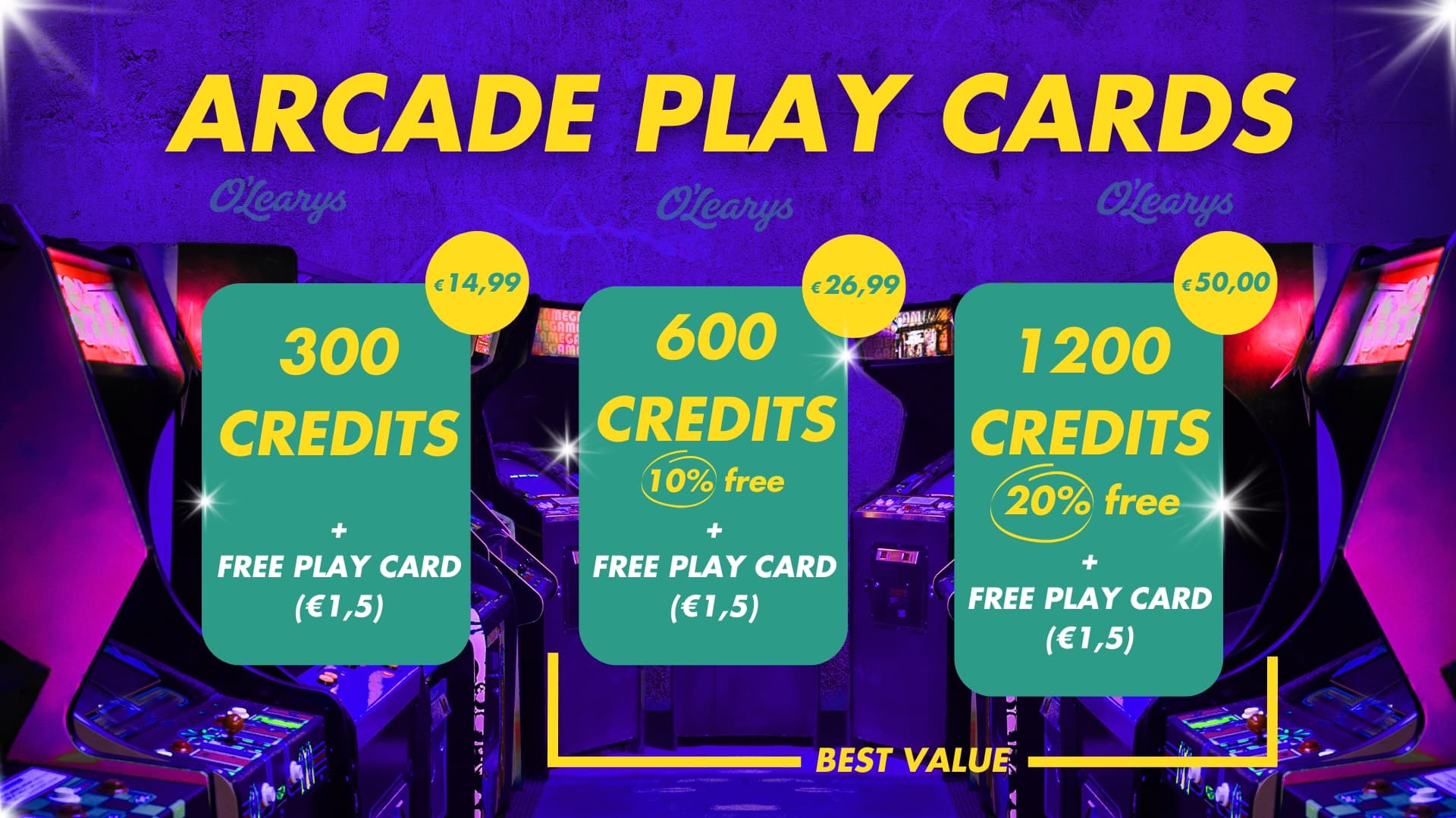Tarieven van arcadegames bij O'Learys Gent